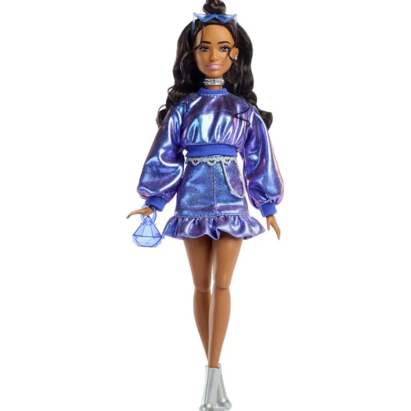 Barbie Deluxe Style nº 7 Muñeca Morena con Conjunto de Ropa Azul Metalizado y Accesorios> Muñecas