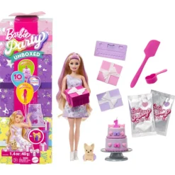 Barbie Party Unboxed Muñeca Morada con 10 Sorpresas> Muñecas