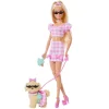 Barbie Twinning Looks nº 5 Muñeca Rubia con Conjunto de Ropa Rosa, Perrito y Accesorios> Muñecas