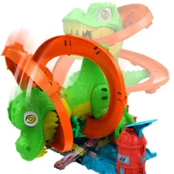 Hot wheels City Conjunto de Juego T-Rex Batalla en Llamas con Coche Metálico Escala 1:64 y Dinosaurio Enemigo><noscript><img width=
