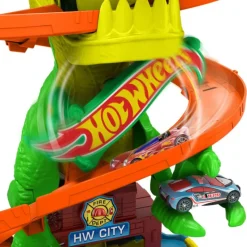 Hot wheels City Conjunto de Juego T-Rex Batalla en Llamas con Coche Metálico Escala 1:64 y Dinosaurio Enemigo><noscript><img width=