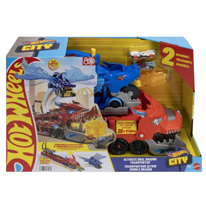 Hot wheels City Dragón Transportador con Ataque Doble Definitivo con 2 Coches> Vehículos Y Pistas