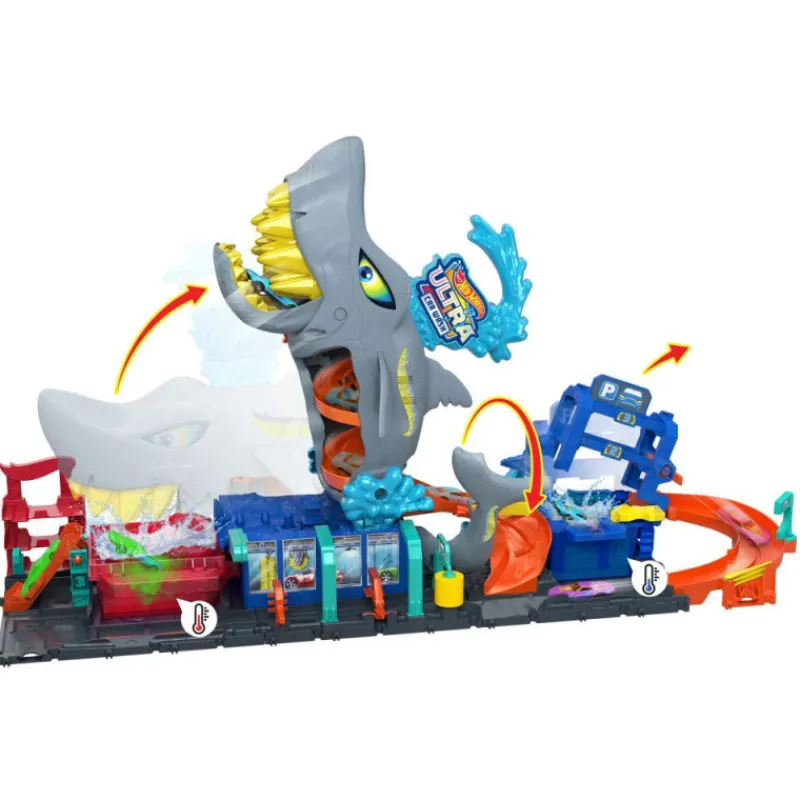 Hot wheels City Túnel de Lavado del Supertiburón Pista con Coche Reveal> Vehículos Y Pistas