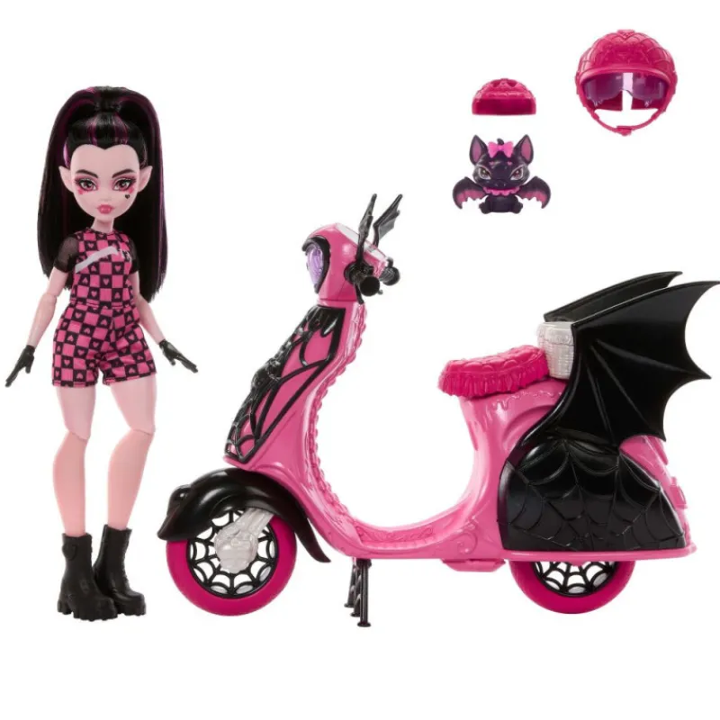 Monster high Draculaura con Moto Vampirística y Mascota> Muñecas