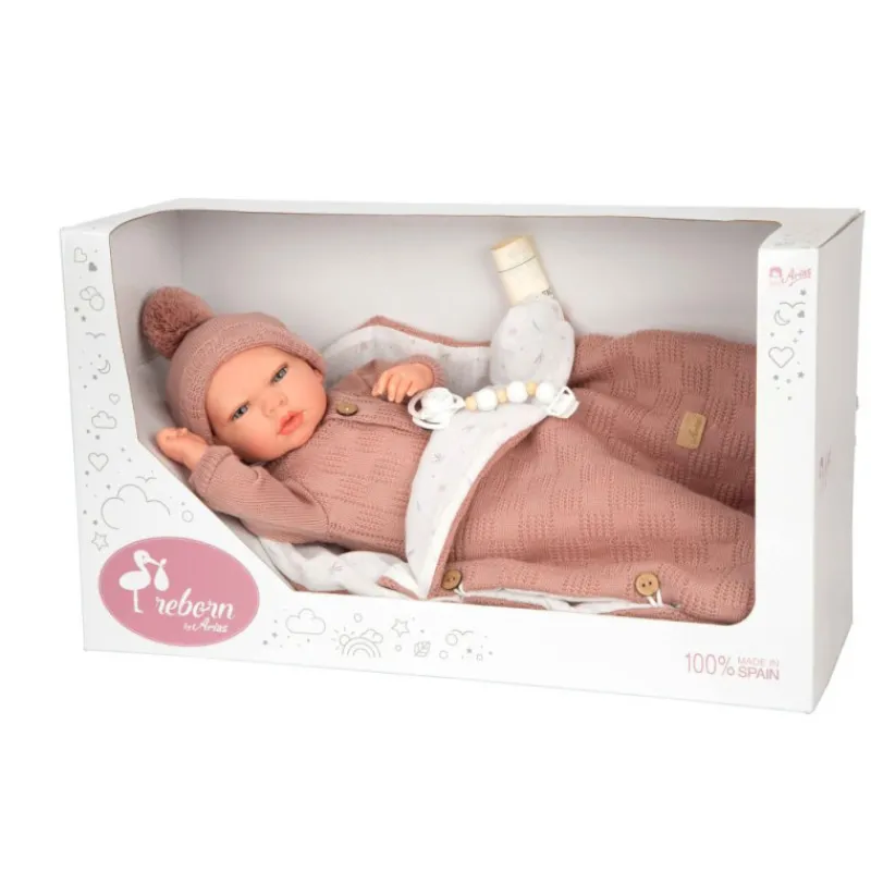 Munecas arias Mueñcas Arias Reborn Elba Rosa con Saco de Dormir 40 cm> Muñecas