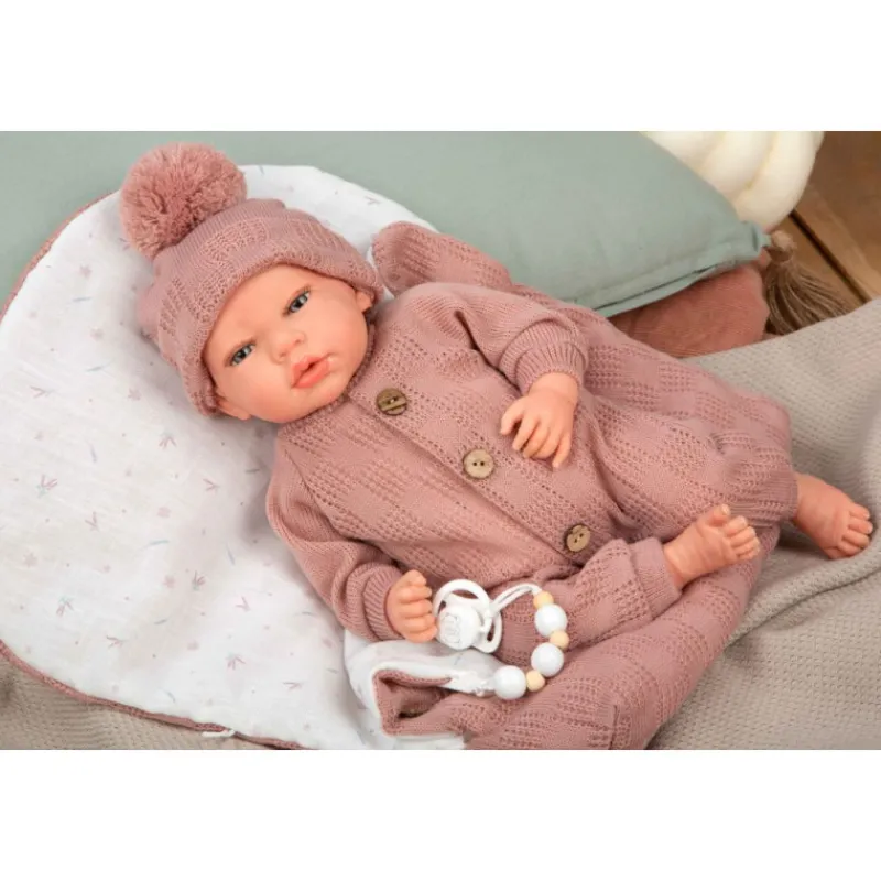 Munecas arias Mueñcas Arias Reborn Elba Rosa con Saco de Dormir 40 cm> Muñecas