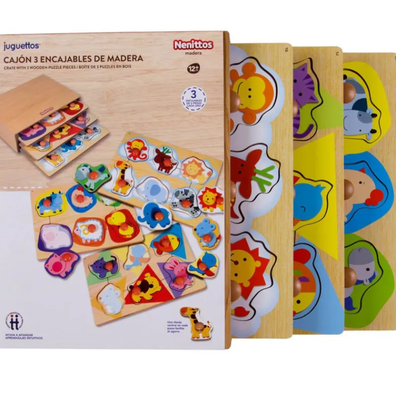 Nenittos Cajón 3 Puzzles de Madera> Juguetes Educativos|Primera Infancia