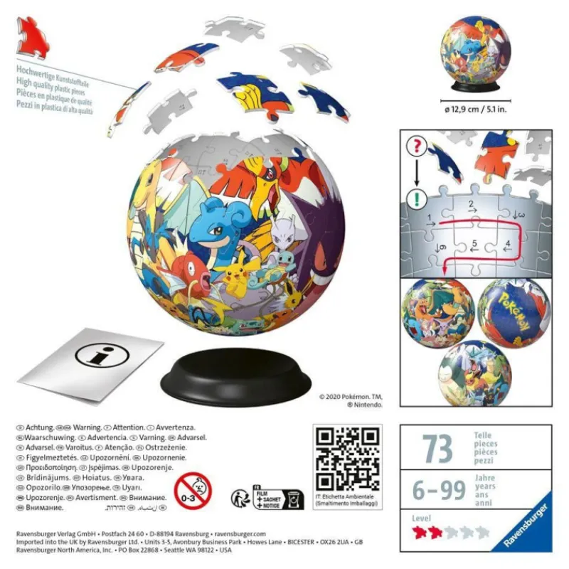 Pokemon Ravensburger Puzzle 3D 72 Piezas Pokémon Poke Ball> Puzzles