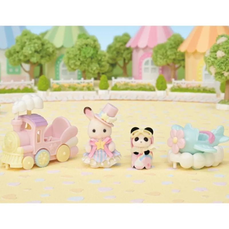 Sylvanian families Crème Chocolate en Tren y Erin Panda en Avión> Figuras Acción