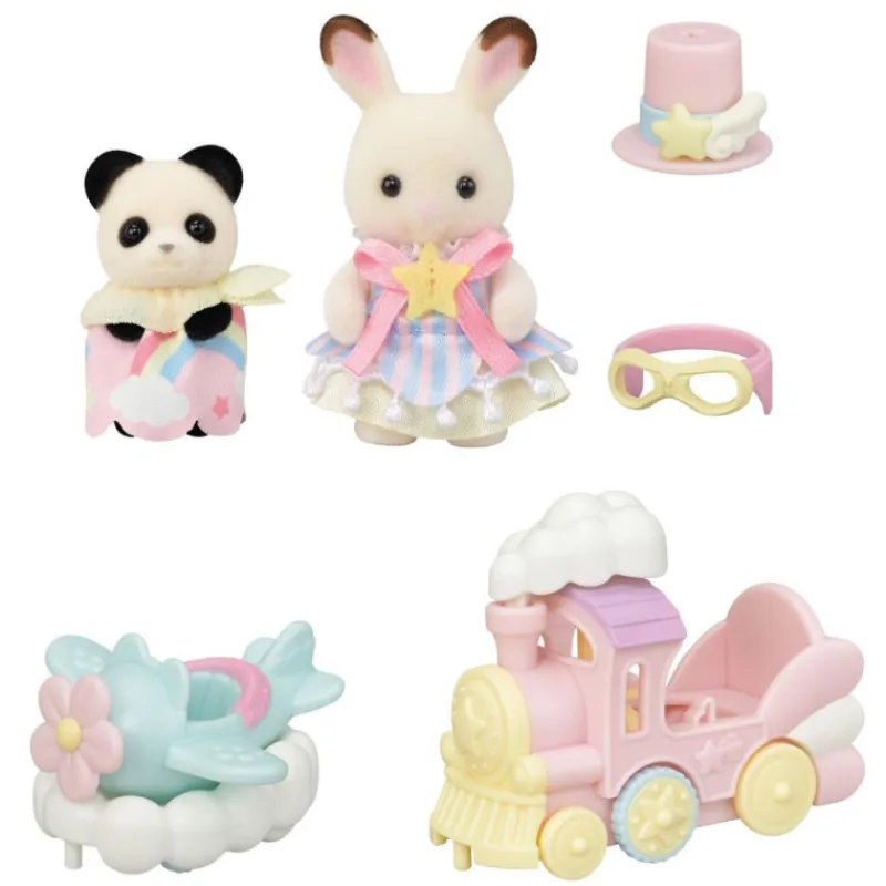 Sylvanian families Crème Chocolate en Tren y Erin Panda en Avión> Figuras Acción